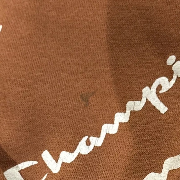 CHAMPION Burnt Orange All-Over Logo Graphic Print Fleece Hoodie Sweatshirt MED - Picture 9 of 9